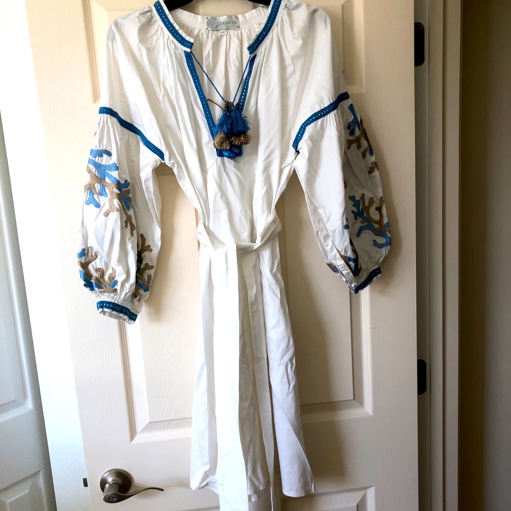 Tasha White dress with embroidery